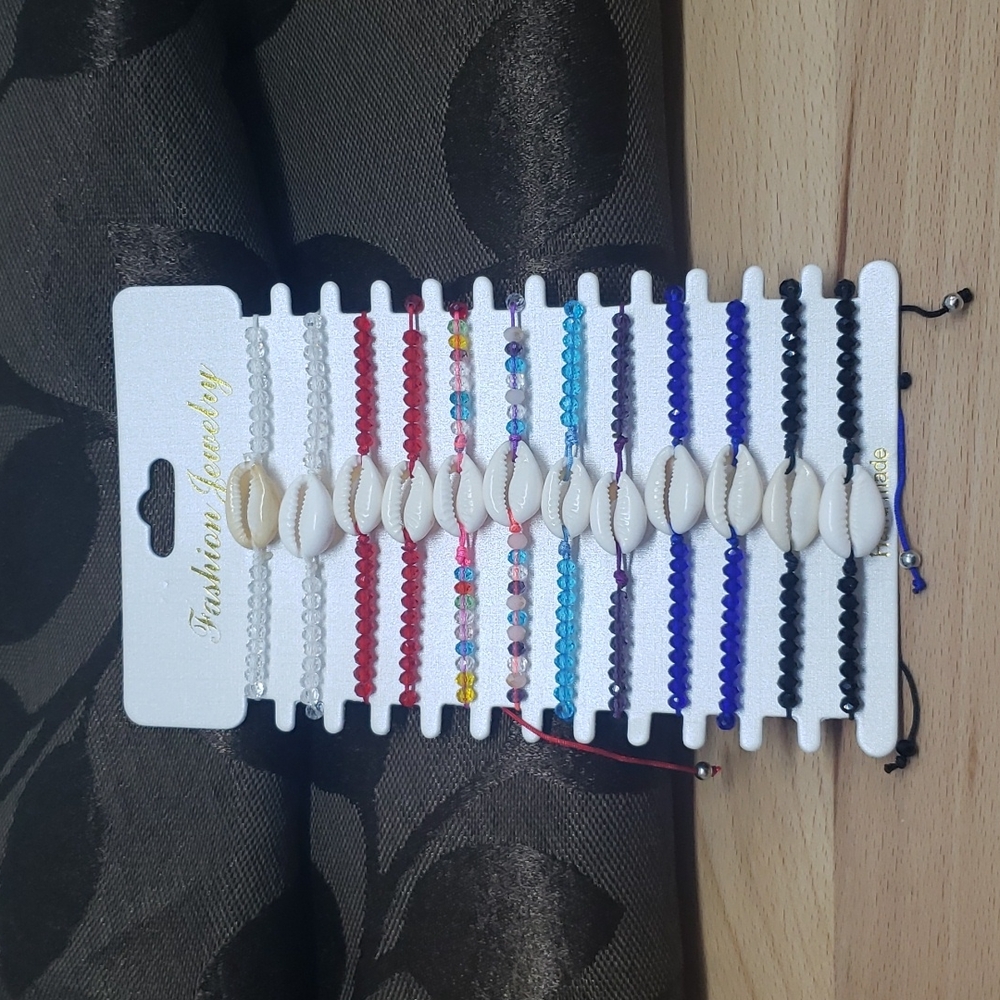 12PC Cowrie Shell Beaded Adjustable Bracelets Friendship Set Boho Beach String